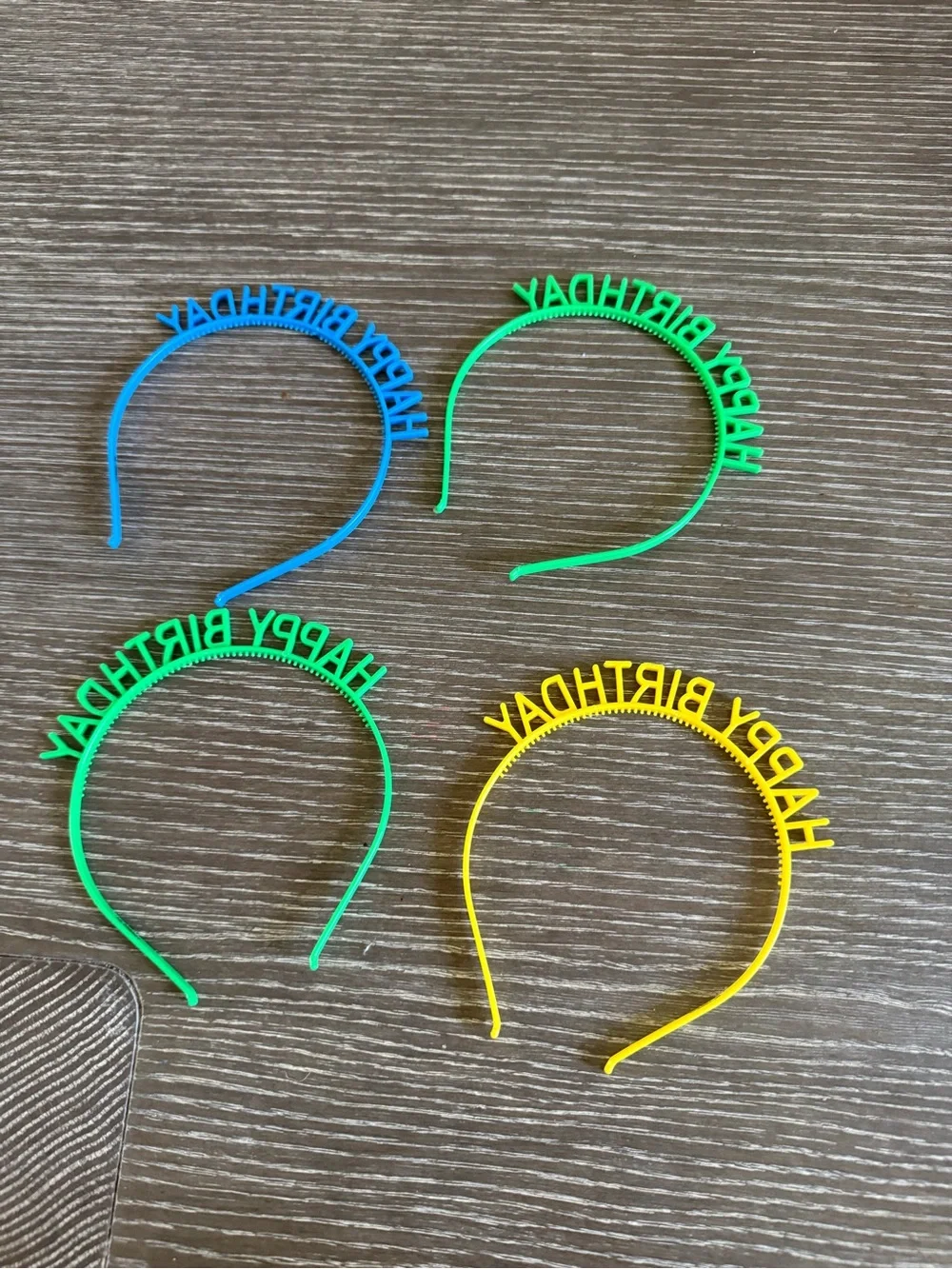 NWOT Happy Birthday Plastic Headband Set in Blue, Green, Yellow
